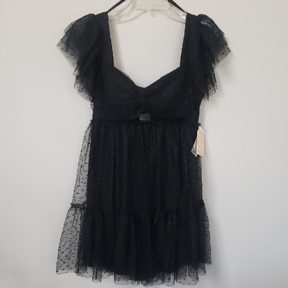 City Vibe Dresses & Skirts - City Vibe Black Sheer Polka Dot Dress Juniors 13 Babydoll Coquette Whimsigoth